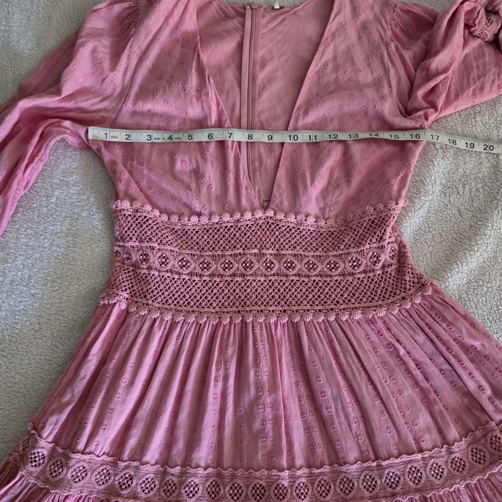 Free People Heartbeats Mini Dress Pink Crochet Lace Boho OB1084337 Womens 6 - Picture 7 of 8